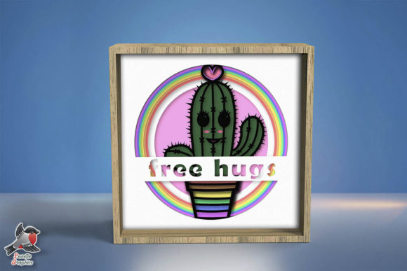 3D Cactus Hugs Shadow Box SVG Template: Crafting Warmth and Botanical Charm