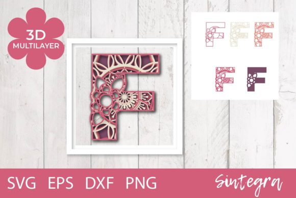 3D Floral Letter F Mandala Layer SVG Guide