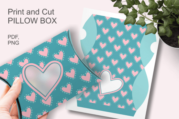 Blue Valentine Hearts Window Pillow Box DIY Template