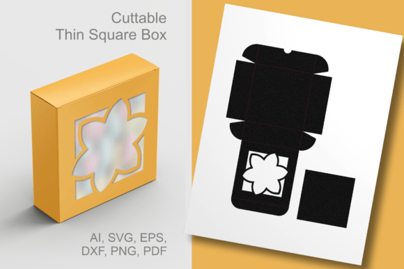 Flower N Square Window Card Box Template