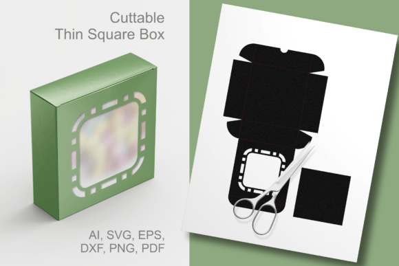 Geometric Border Window Square Gift Box Template