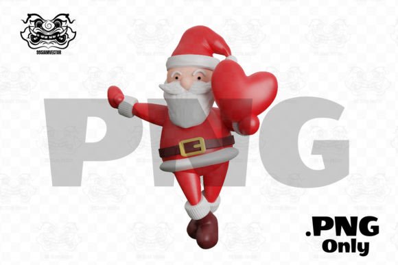 Santa with Heart PNG: High-Res 3D Rendering