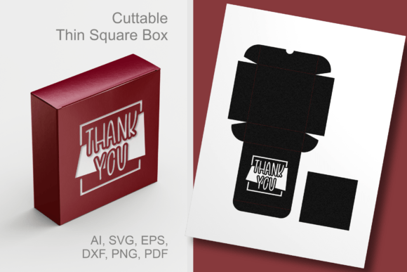Smooth Tall Thank You Square Gift Box Template