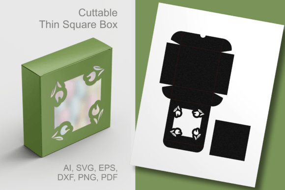 Spring Tulips Frame Window Square Box Template
