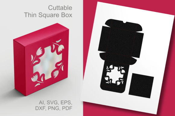 Tulips Frame Window Thin Square Gift Box Template