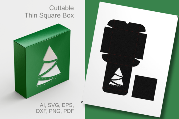 X-Mas Tree Thin Square Gift Box Template